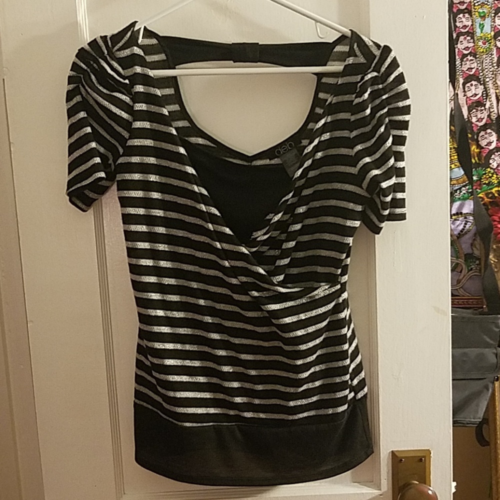 Sparkly striped top with keyhole back